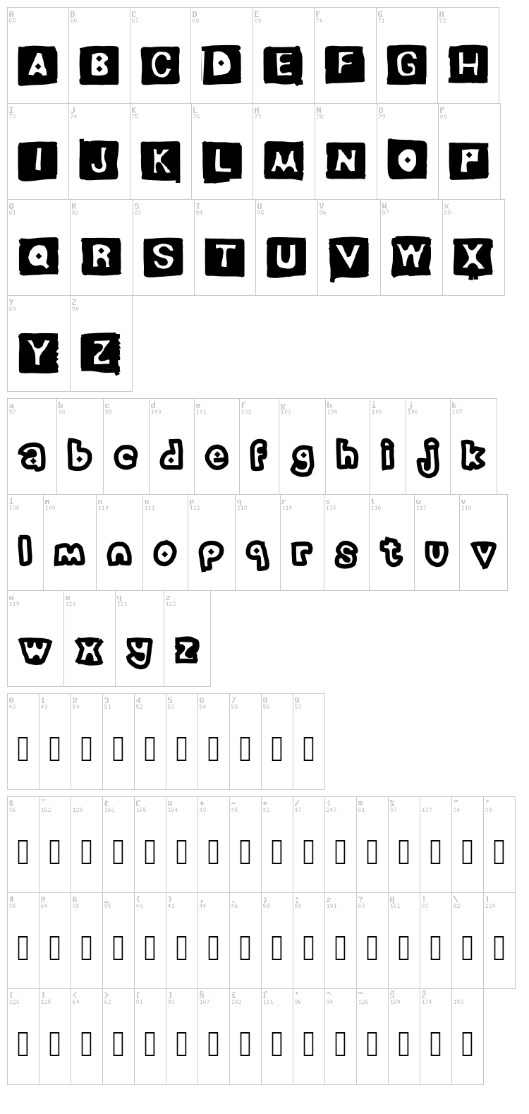 Erased Pencil font map